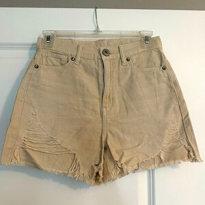 American Eagle - Highest Rise Mom Khaki Distressed Shorts